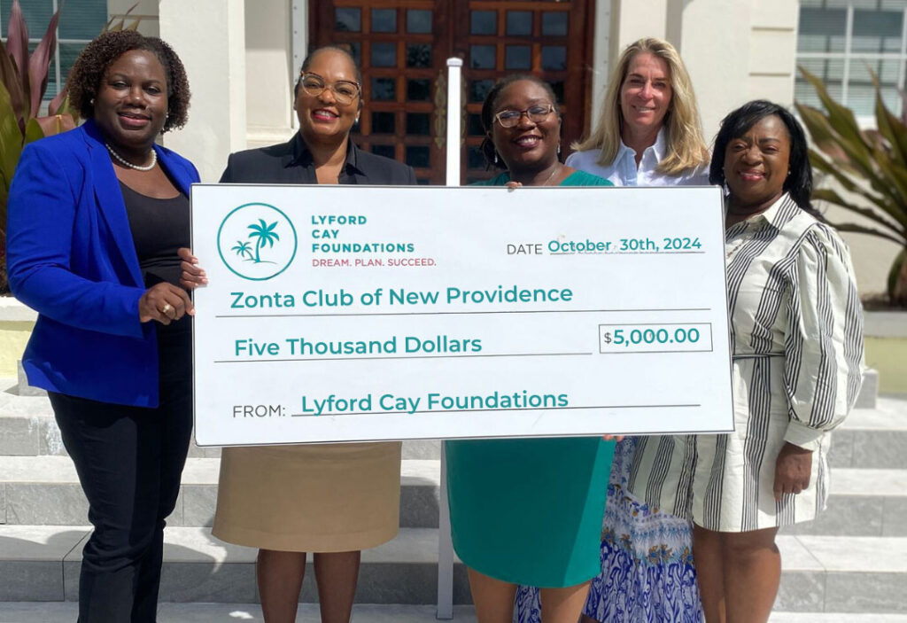 Members of the Zonta Club of New Providence receiving a grant award from Lyford Cay Foundations